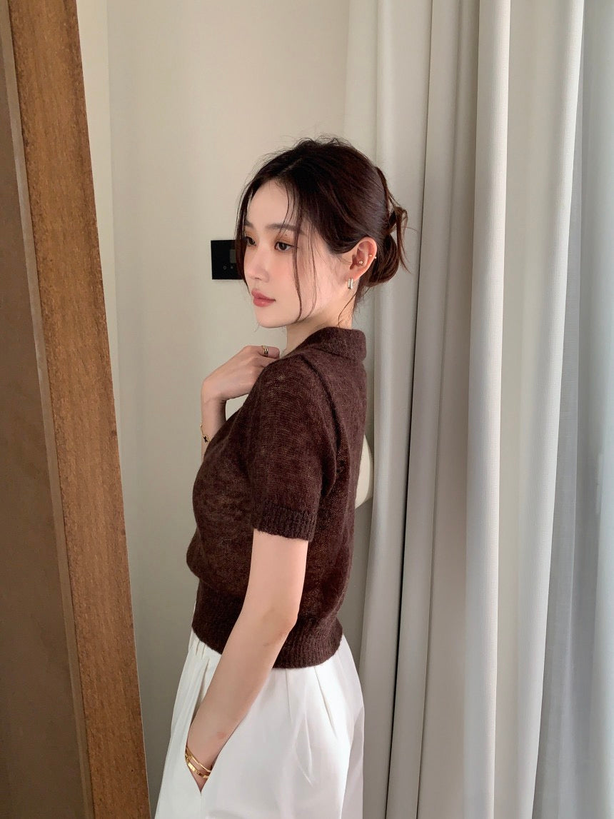 翻領針織短袖top