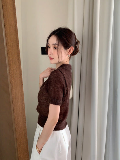 翻領針織短袖top