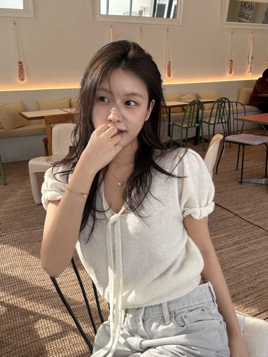 French-style Lace-up Knit Top