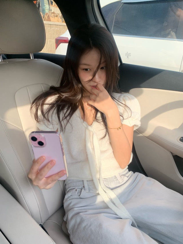 French-style Lace-up Knit Top