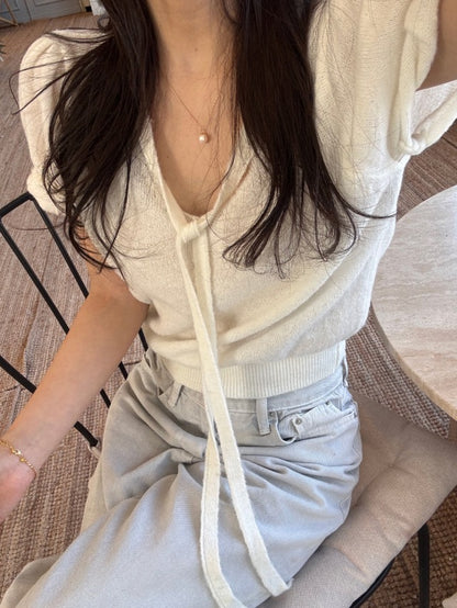 French-style Lace-up Knit Top