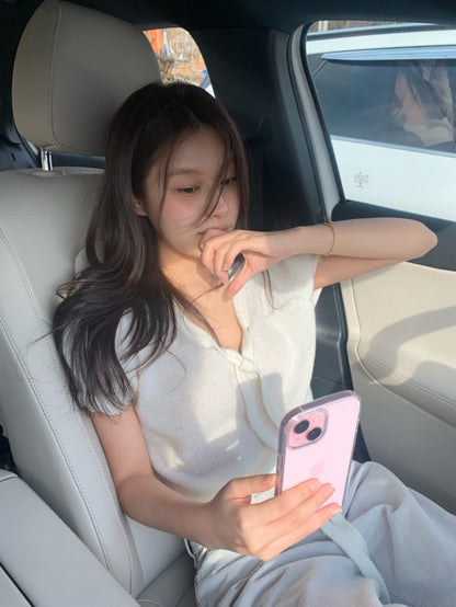 French-style Lace-up Knit Top