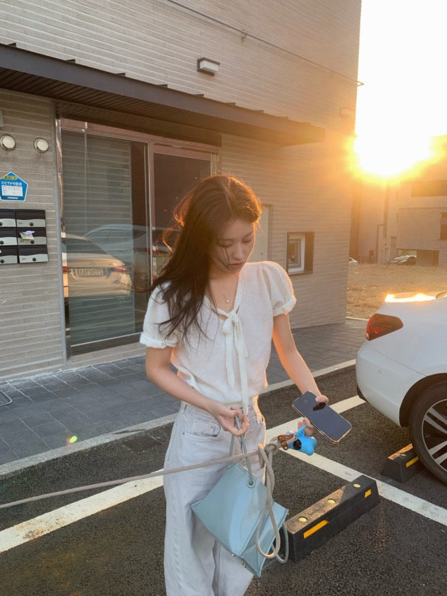 French-style Lace-up Knit Top