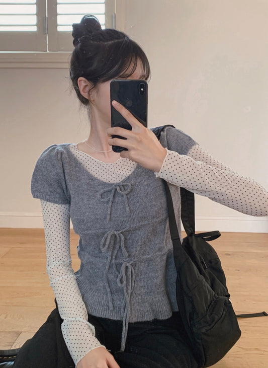 甜美蝴蝶結針織top