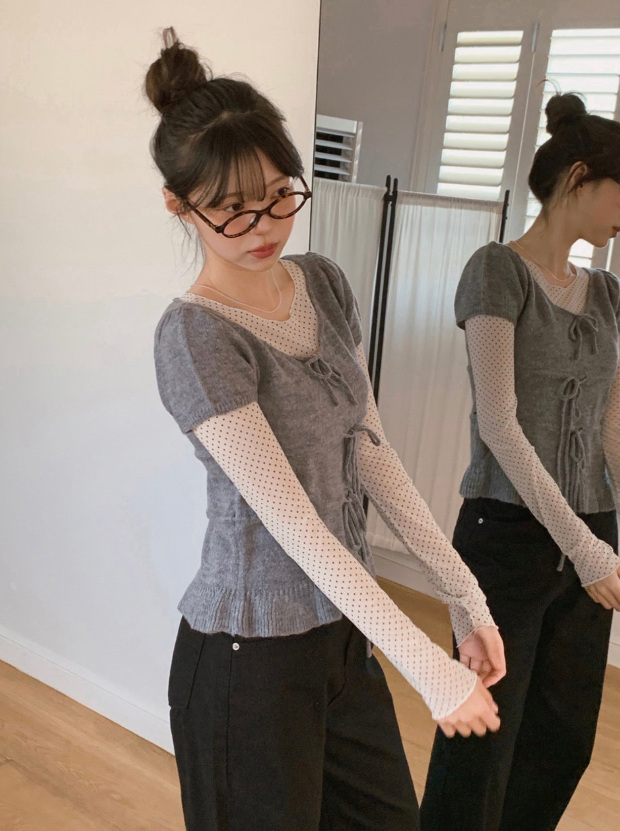 甜美蝴蝶結針織top