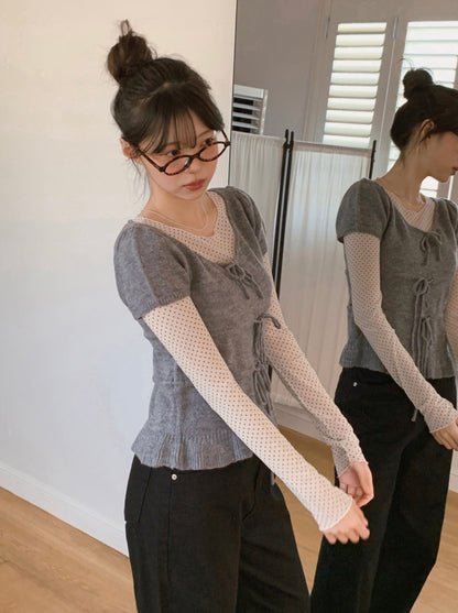 甜美蝴蝶結針織top