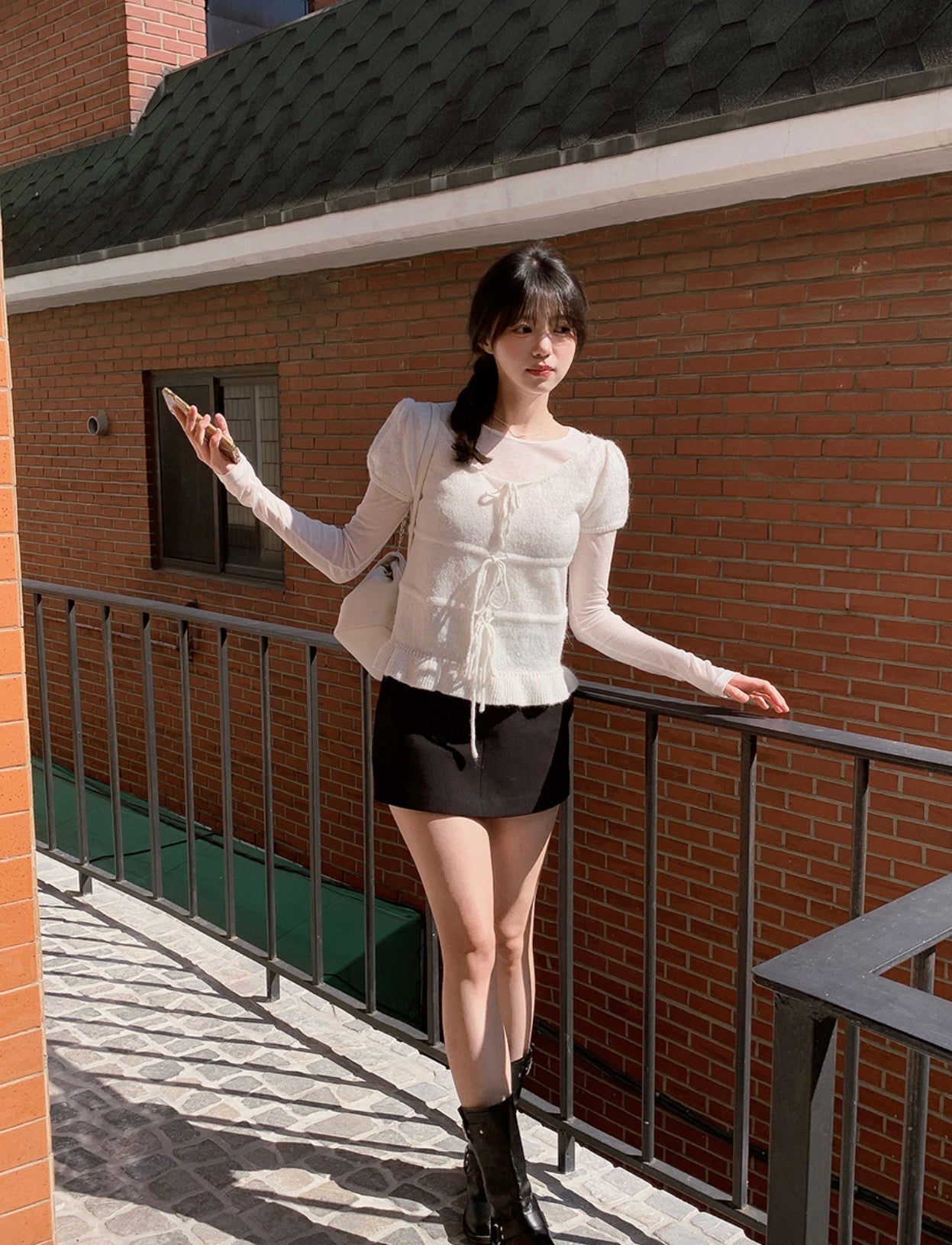 甜美蝴蝶結針織top