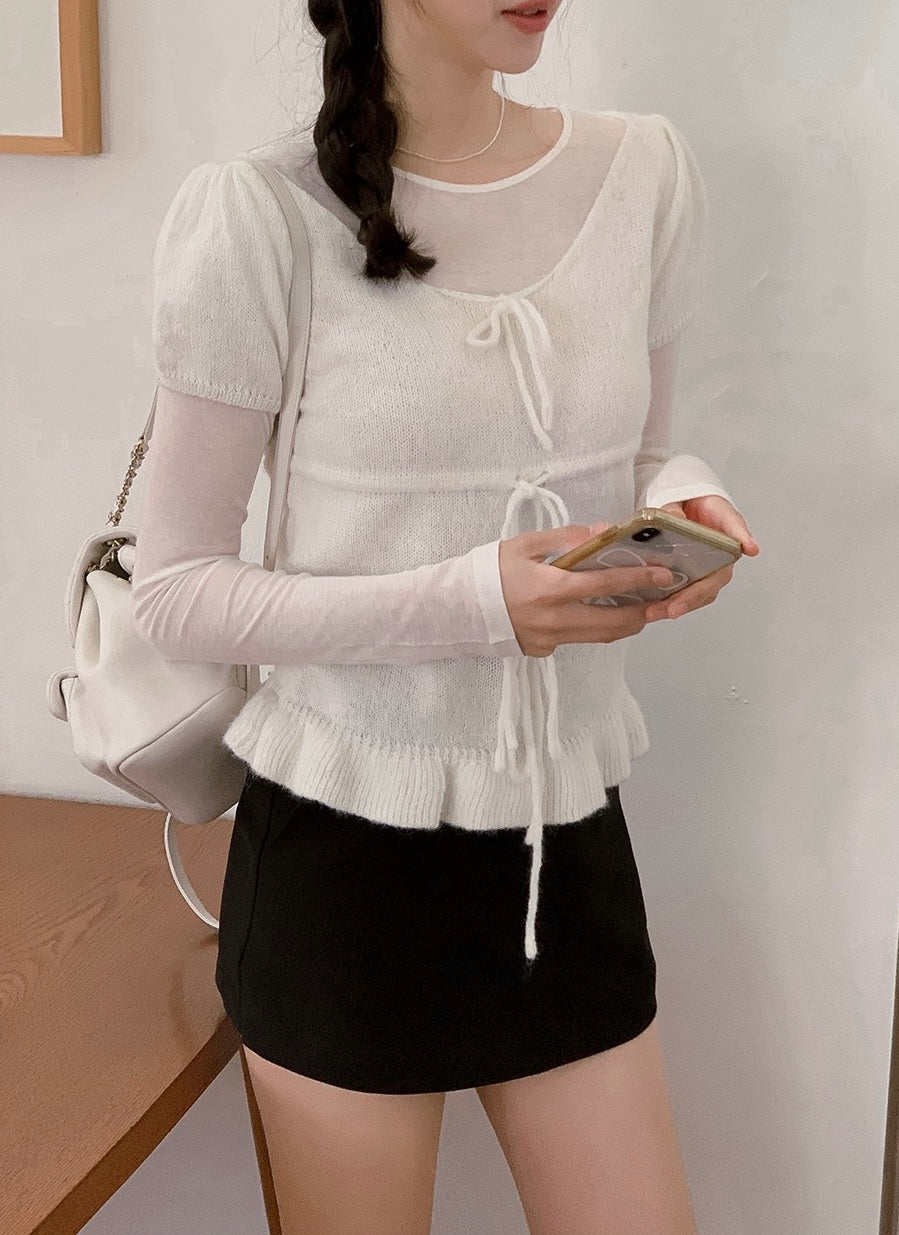 甜美蝴蝶結針織top