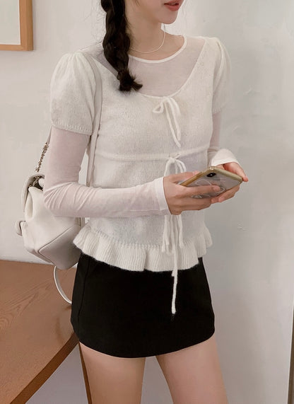 甜美蝴蝶結針織top