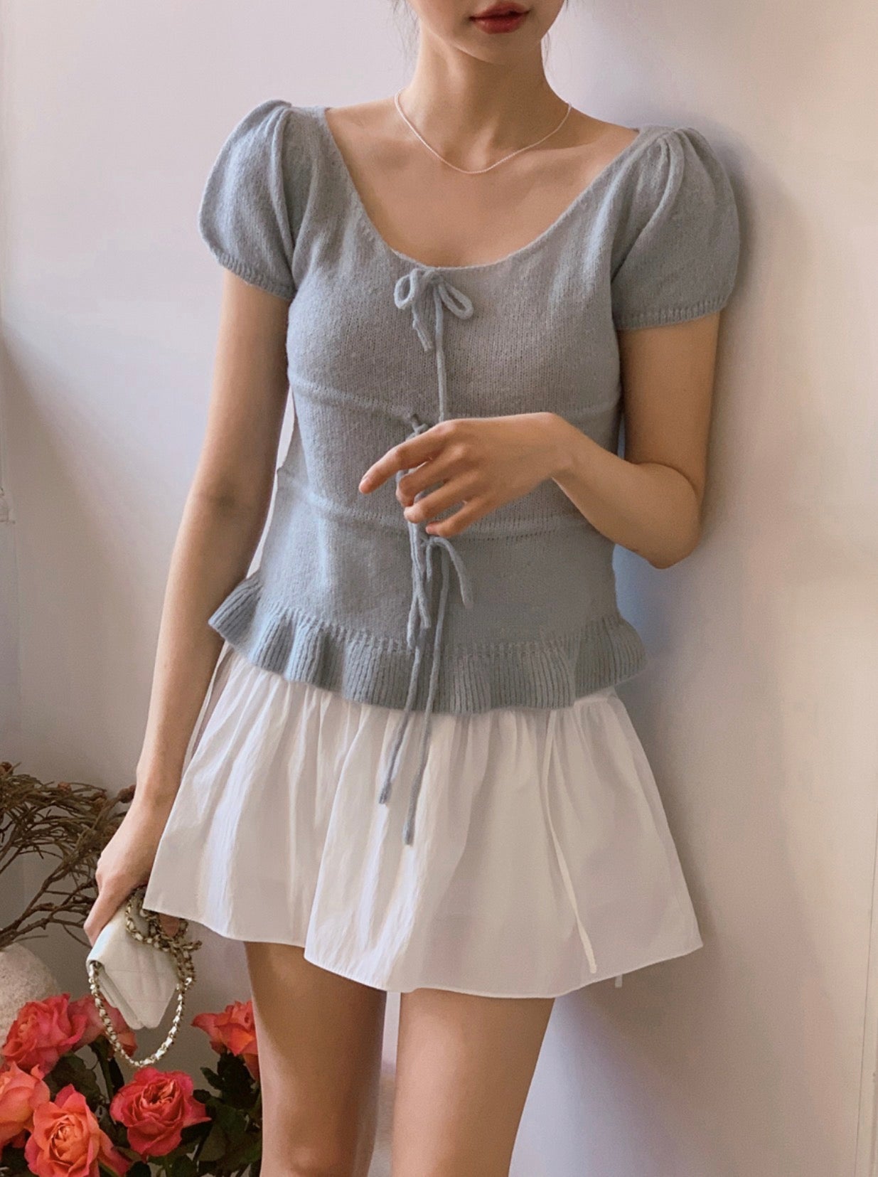 甜美蝴蝶結針織top