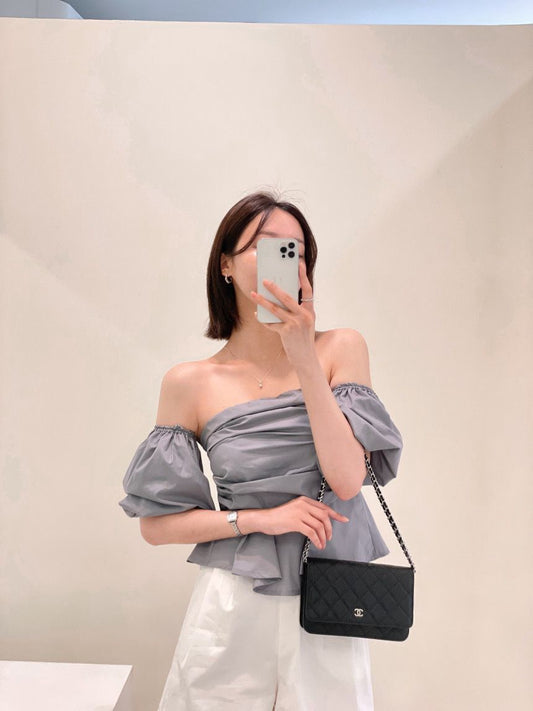 French Off-the-Shoulder Bustier Blouse