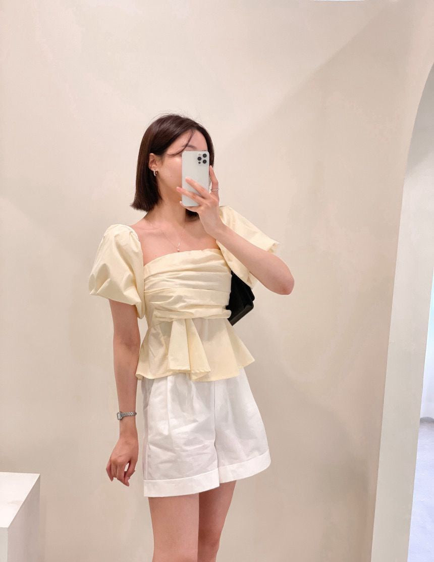 French Off-the-Shoulder Bustier Blouse