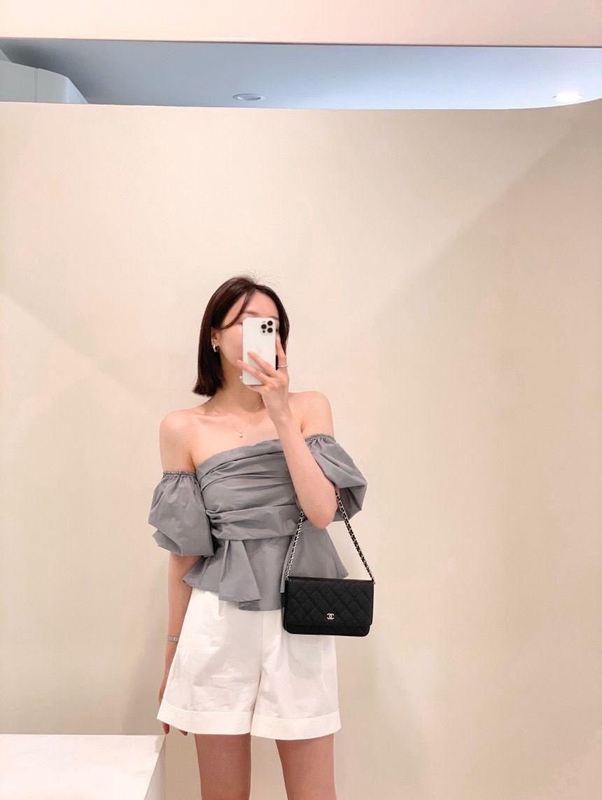 French Off-the-Shoulder Bustier Blouse