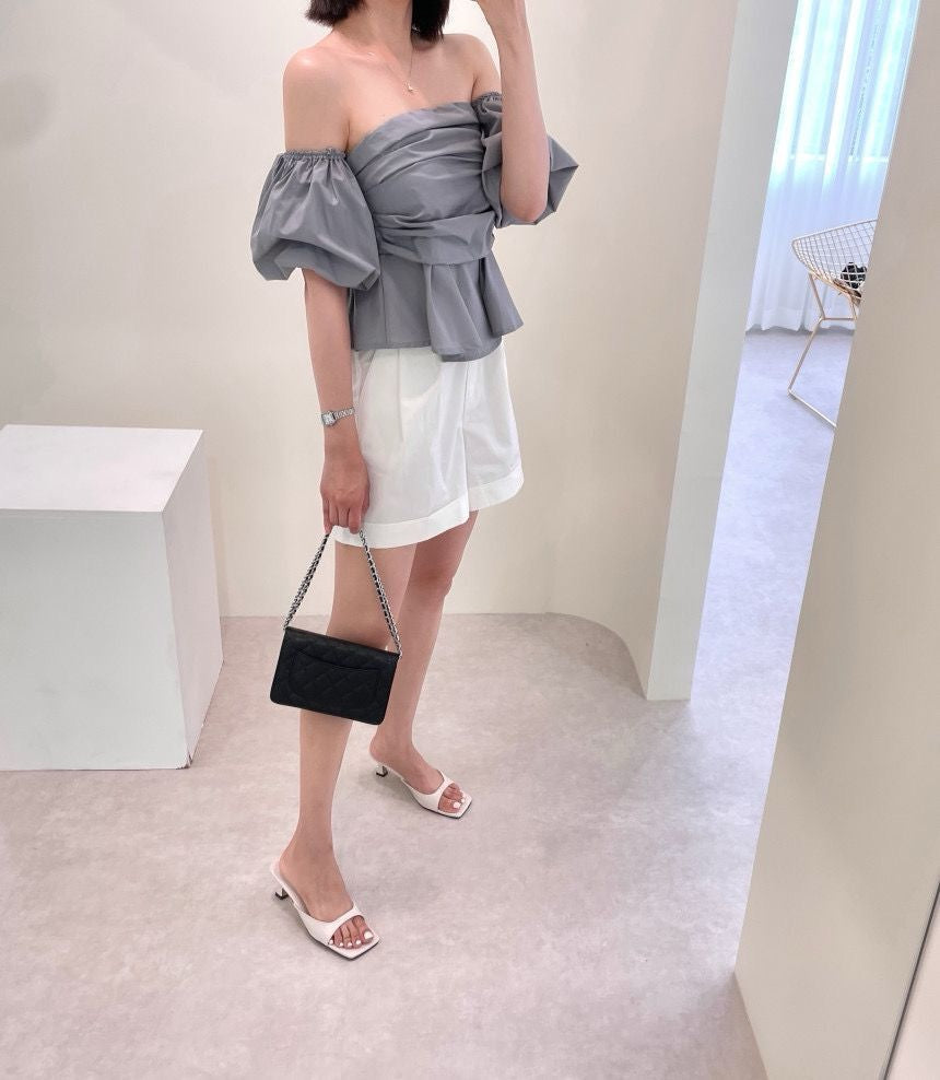 French Off-the-Shoulder Bustier Blouse