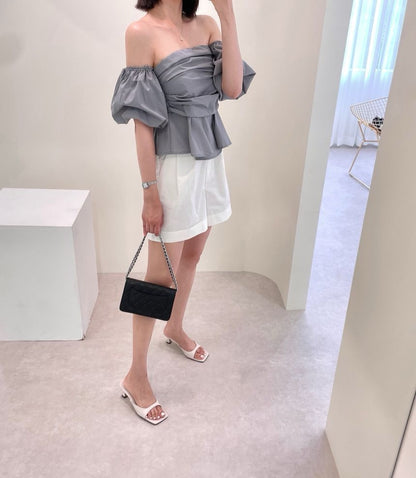 French Off-the-Shoulder Bustier Blouse