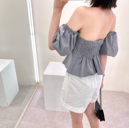French Off-the-Shoulder Bustier Blouse