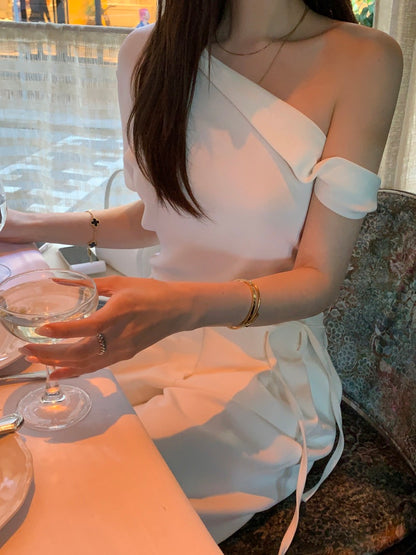 French-style asymmetrical off-shoulder top