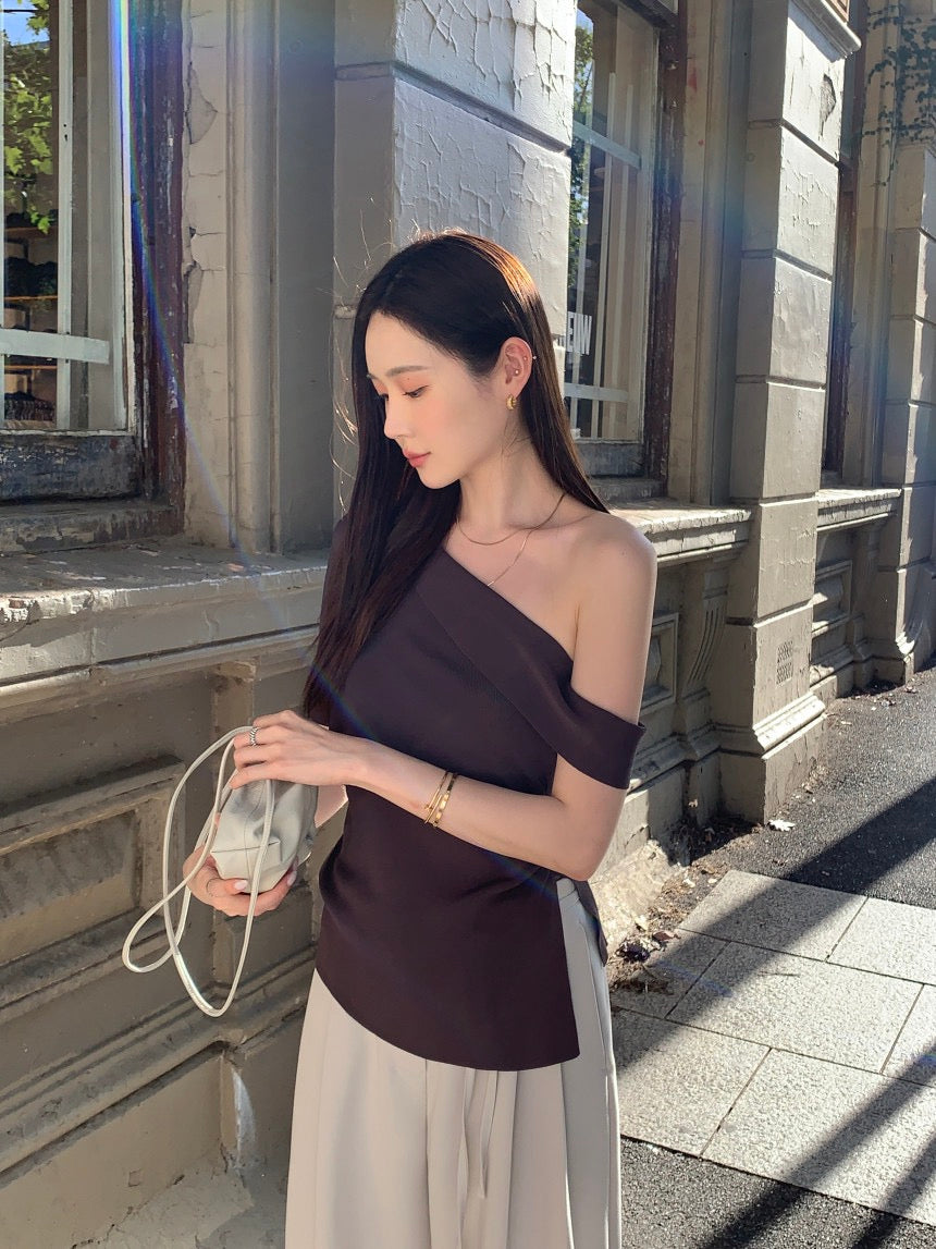 French-style asymmetrical off-shoulder top