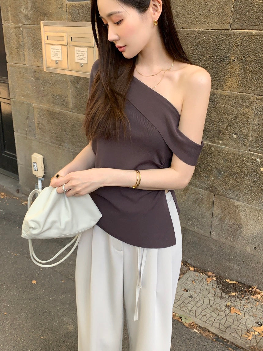 French-style asymmetrical off-shoulder top