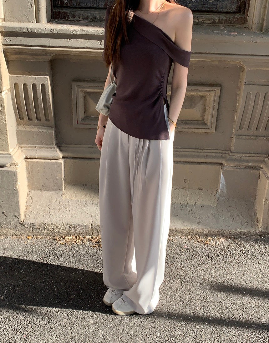 French-style asymmetrical off-shoulder top