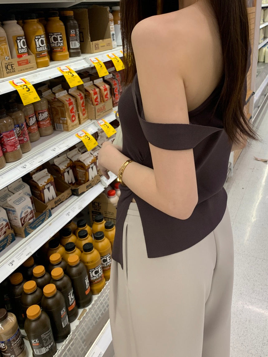 French-style asymmetrical off-shoulder top