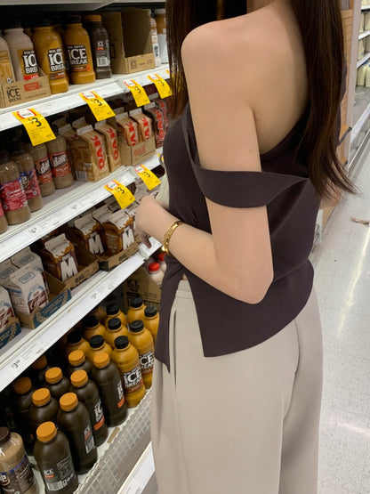 French-style asymmetrical off-shoulder top