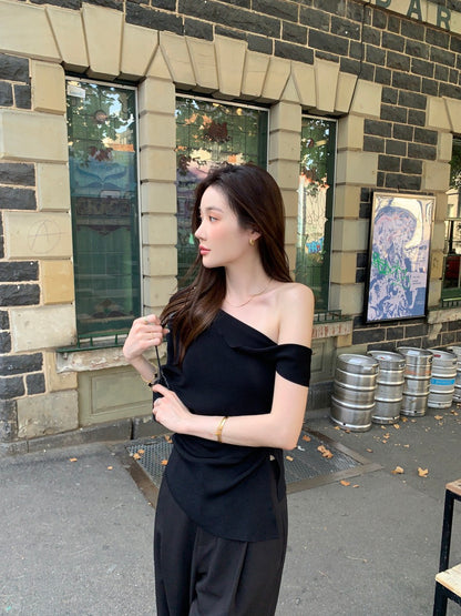 French-style asymmetrical off-shoulder top