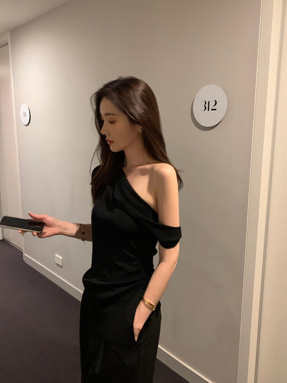 French-style asymmetrical off-shoulder top