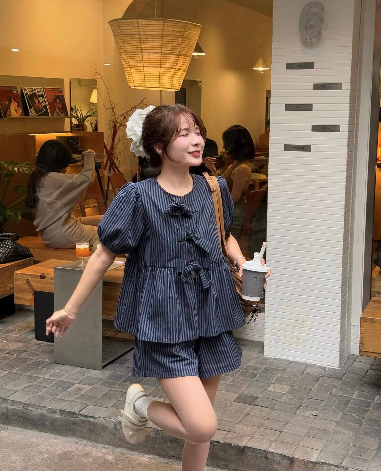 法式蝴蝶結恤衫+短褲set