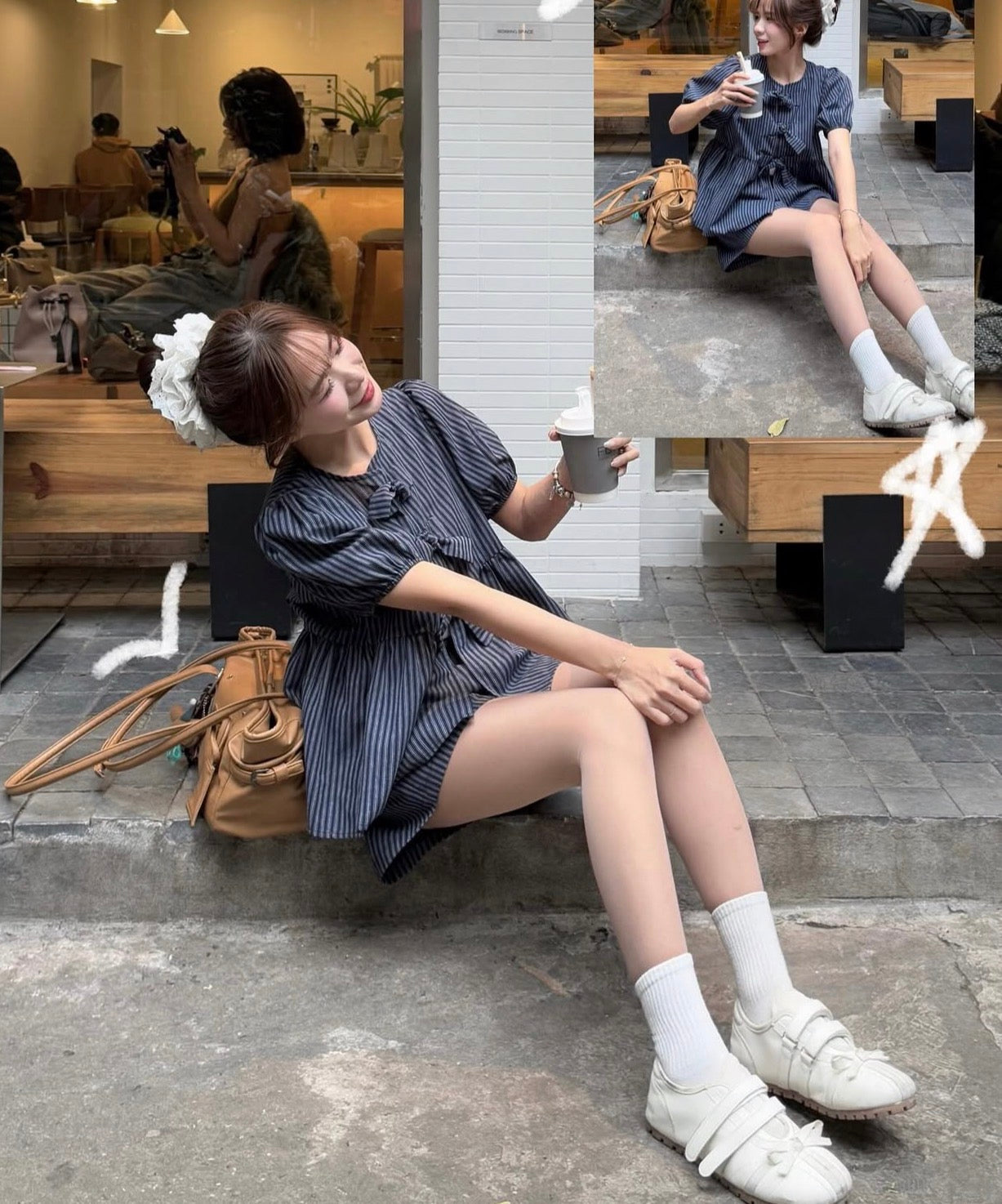 法式蝴蝶結恤衫+短褲set