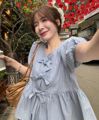 法式蝴蝶結恤衫+短褲set