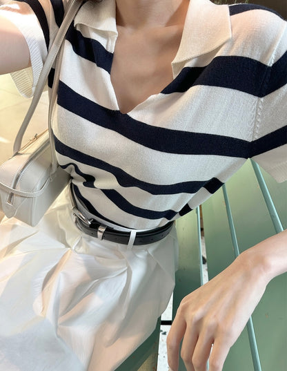 Minimalist Collared Striped Top