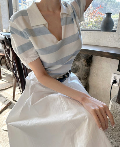 Minimalist Collared Striped Top