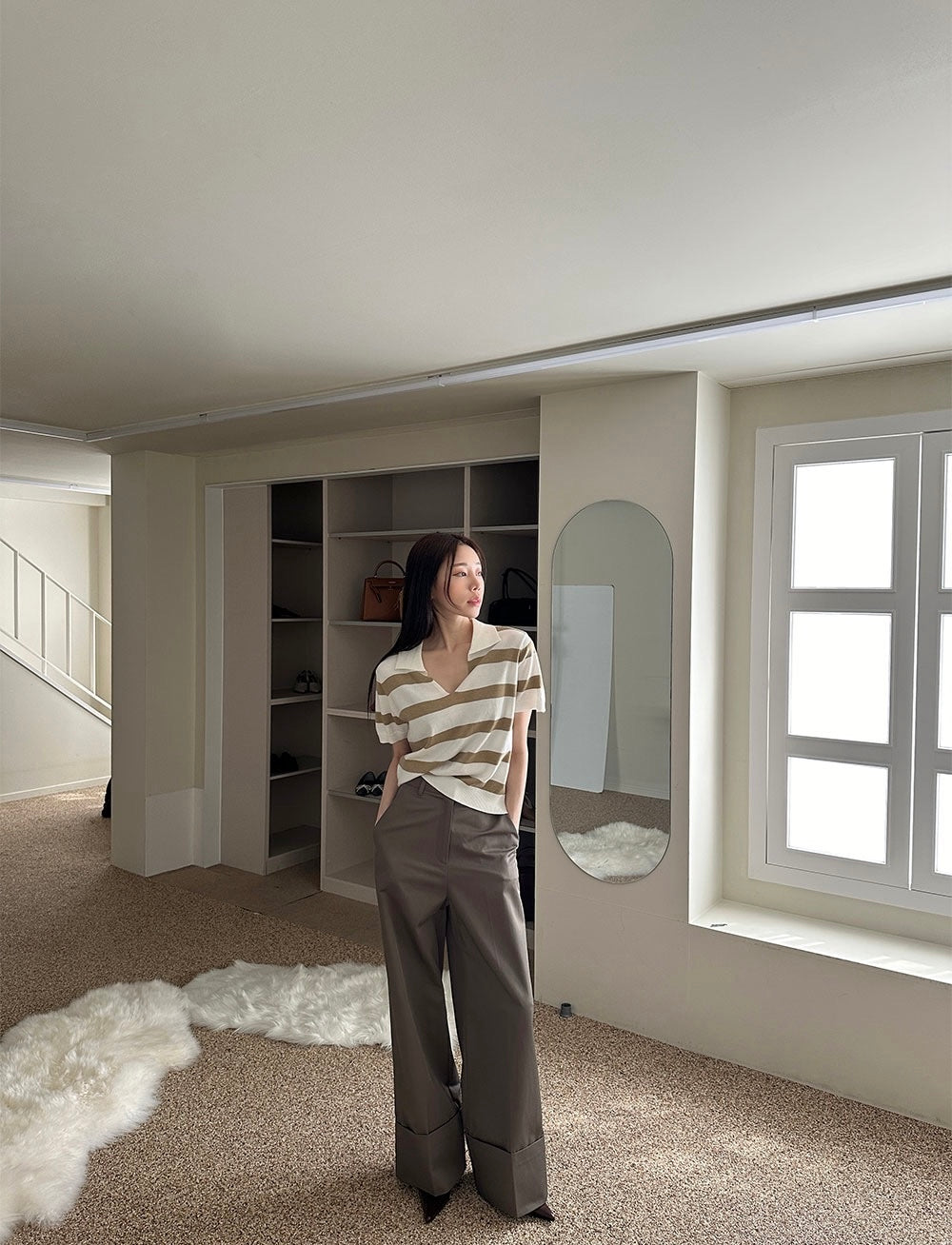 Minimalist Collared Striped Top