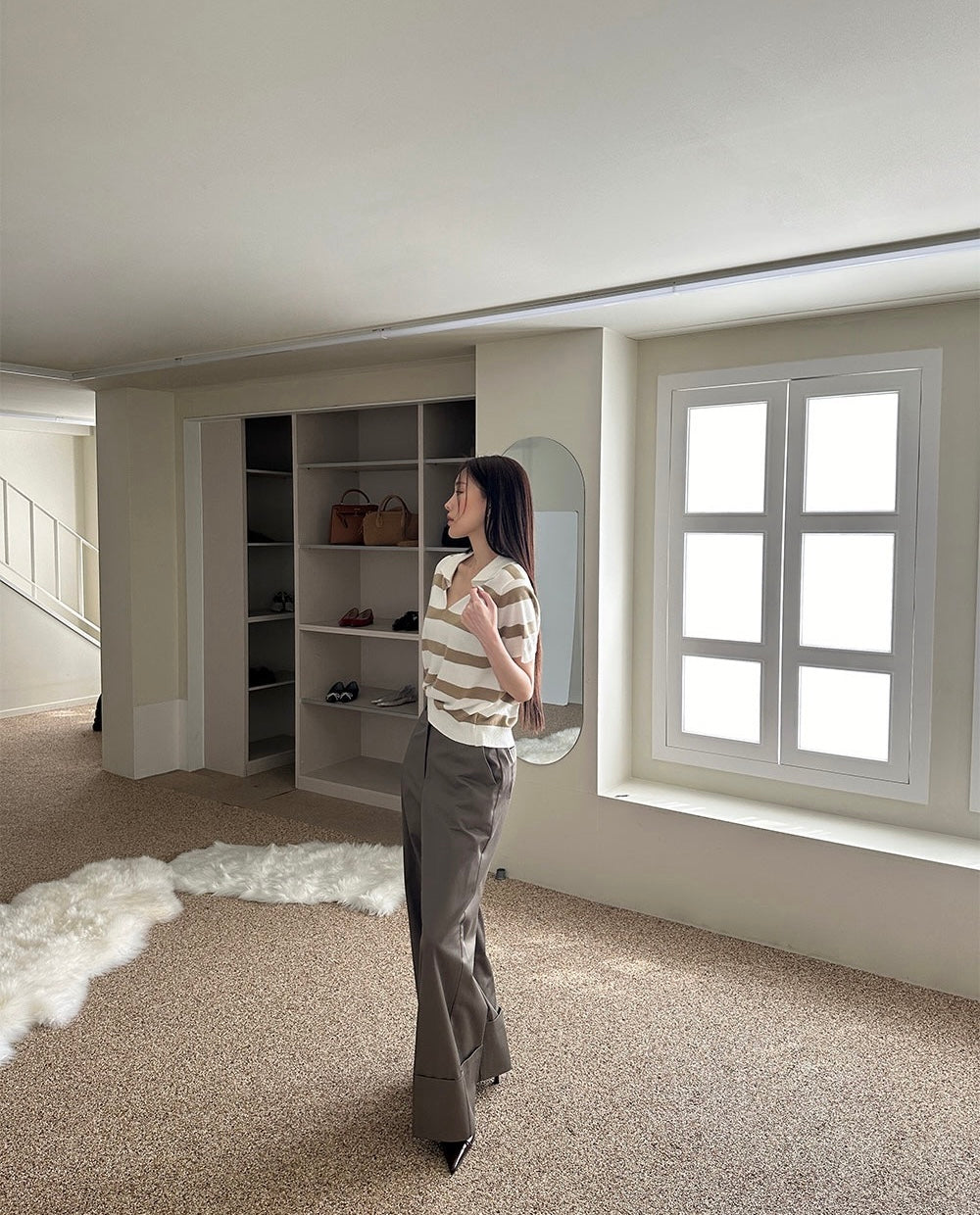 Minimalist Collared Striped Top