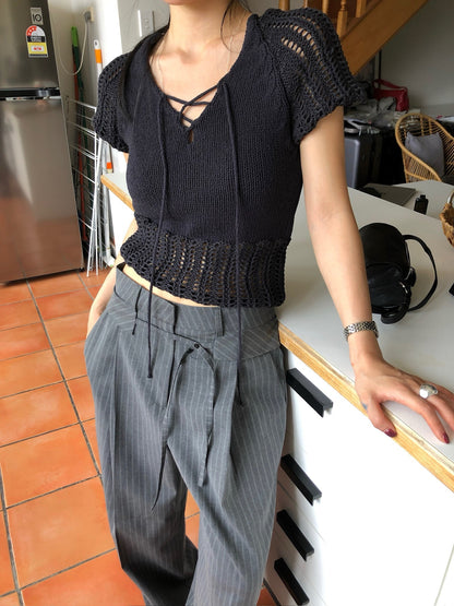 透かし編みトップ