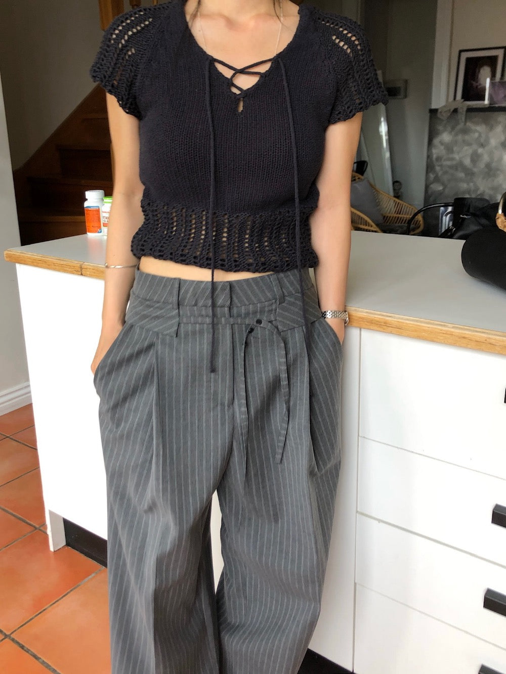 透かし編みトップ