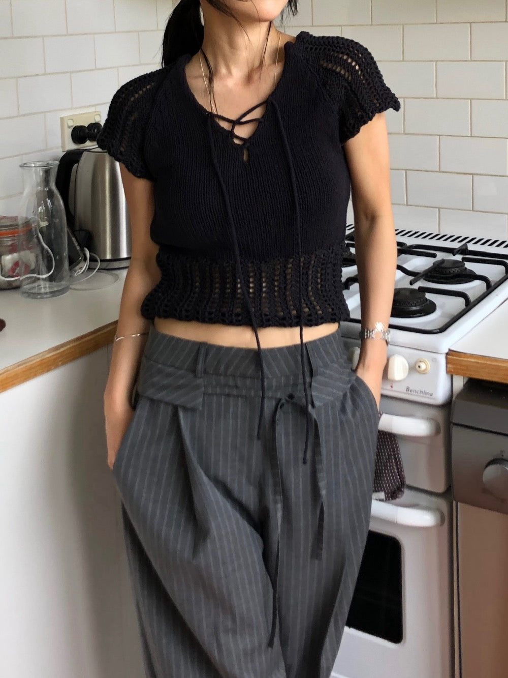 透かし編みトップ