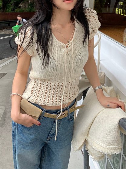 透かし編みトップ