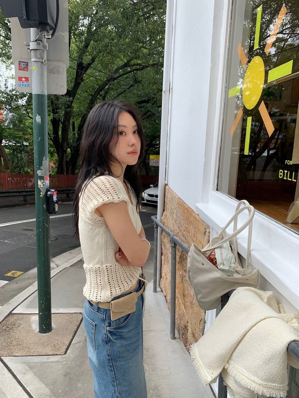 透かし編みトップ