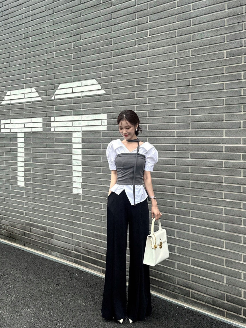 Striped Waist-Slimming Puff Sleeve Blouse