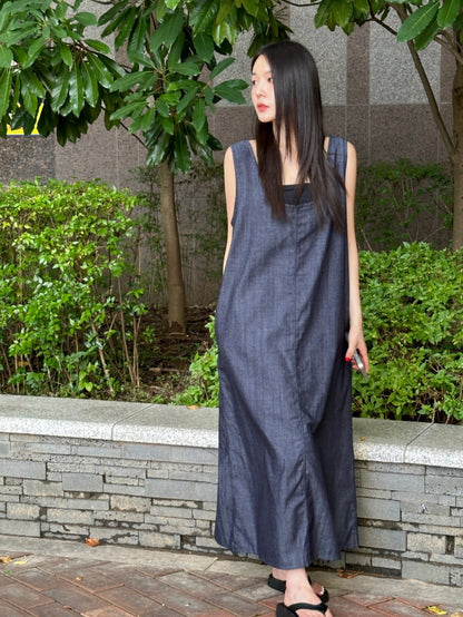 簡約無袖寬鬆牛仔連身裙