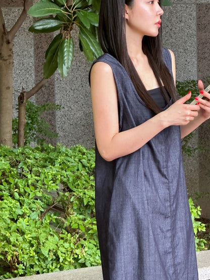簡約無袖寬鬆牛仔連身裙