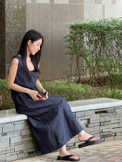 簡約無袖寬鬆牛仔連身裙