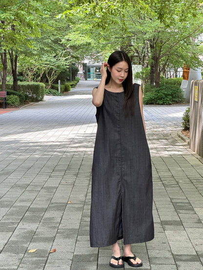 簡約無袖寬鬆牛仔連身裙