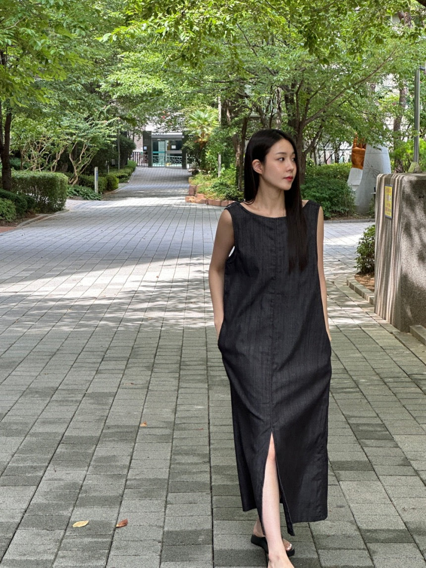 簡約無袖寬鬆牛仔連身裙