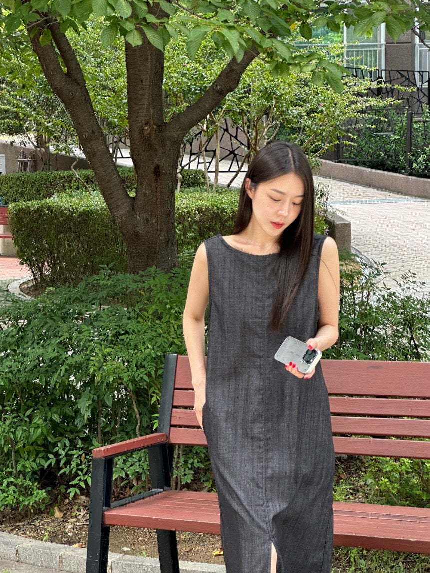 簡約無袖寬鬆牛仔連身裙