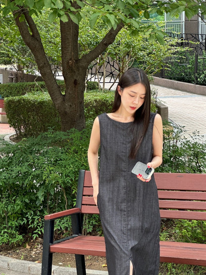 簡約無袖寬鬆牛仔連身裙