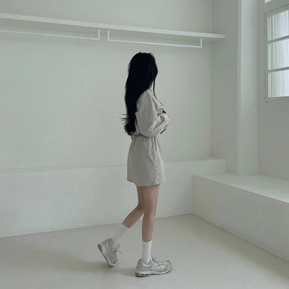 Casual Turn-down Collar Long Sleeve Jacket + High Waist Skirt Set