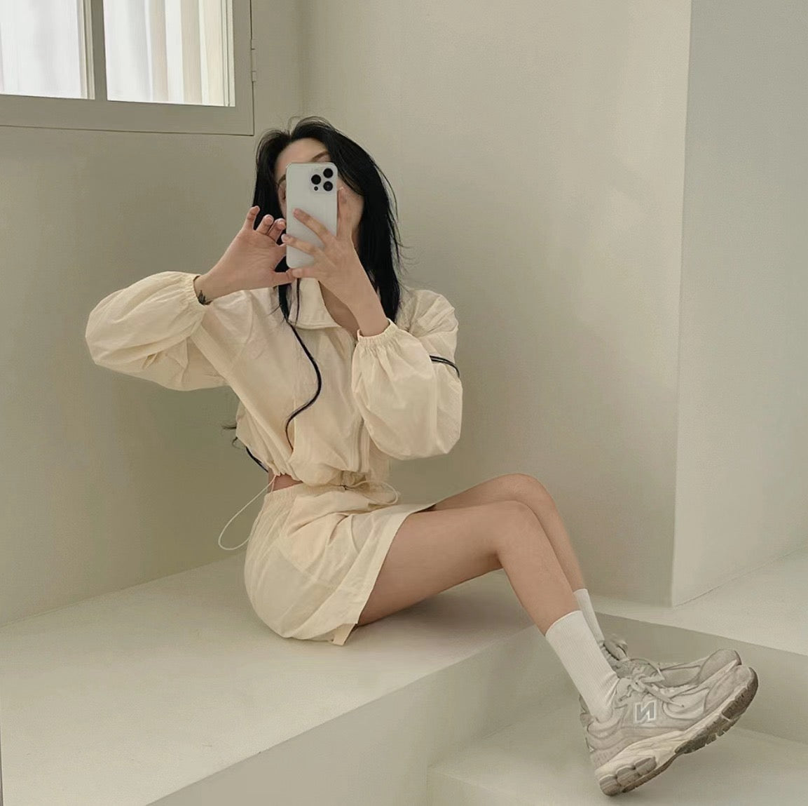 Casual Turn-down Collar Long Sleeve Jacket + High Waist Skirt Set